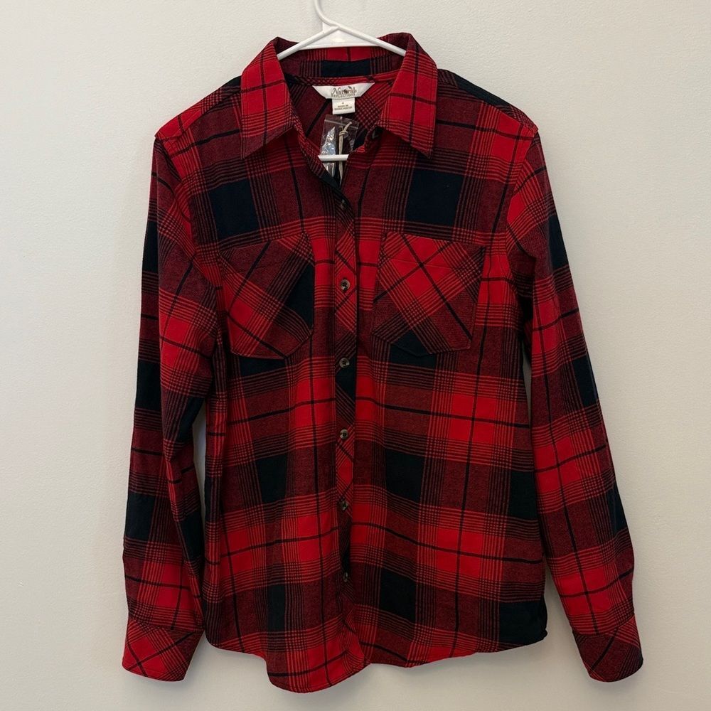 Natural Reflections Flannel, red black, long sleeve button down size small -NWT - Picture 2 of 7